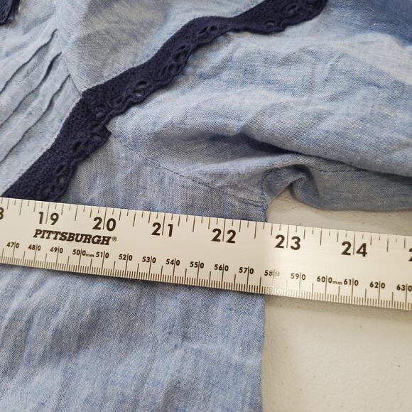 Pomander Place Jolene Dress Womens Large Blue Chambray Lace Trim Button Front - Picture 6 of 7